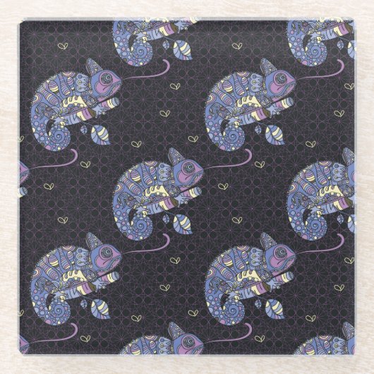 Zentangle Eidechse Glasuntersetzer (Vorderseite)