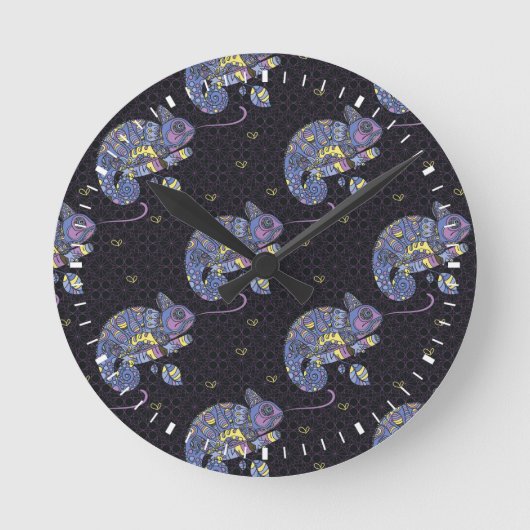 Zentangle Eidechse Runde Wanduhr (Vorderseite)