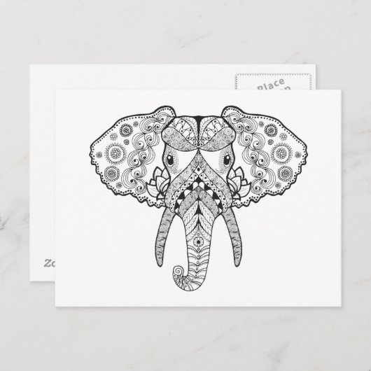 Zentangle Inspiriert Elephant Postkarte (Vorne/Hinten)