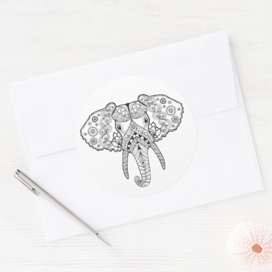 Zentangle Inspiriert Elephant Runder Aufkleber (Umschlag)