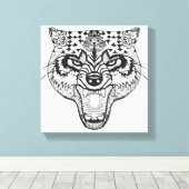 Zentangle Inspiriert Wolf Leinwanddruck (Insitu (Holzboden))