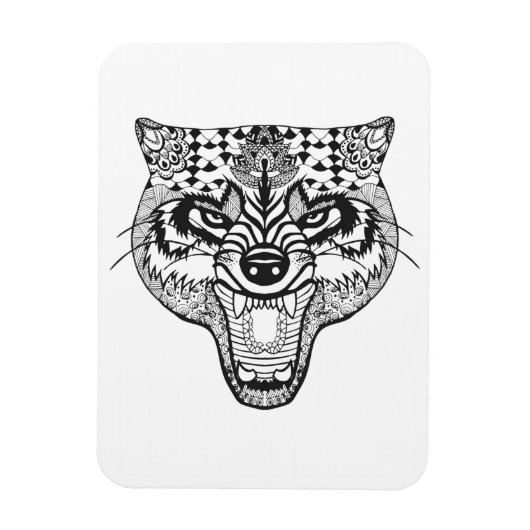 Zentangle Inspiriert Wolf Magnet (Vertikal)