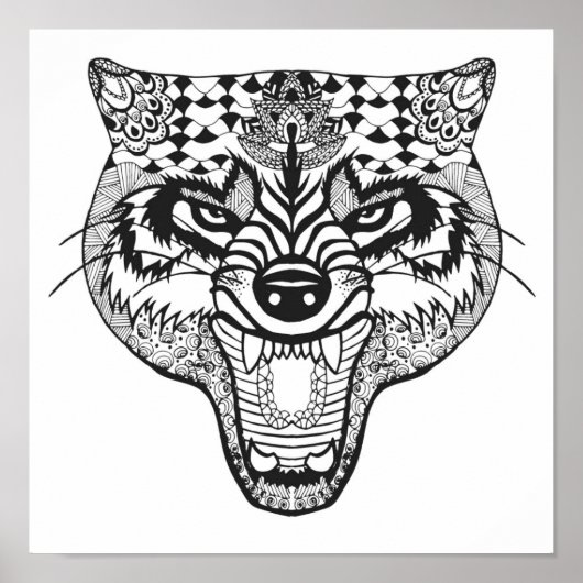 Zentangle Inspiriert Wolf Poster (Vorne)