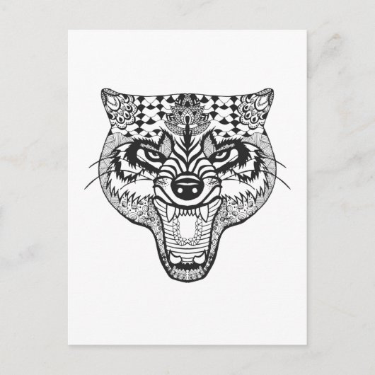 Zentangle Inspiriert Wolf Postkarte (Vorderseite)
