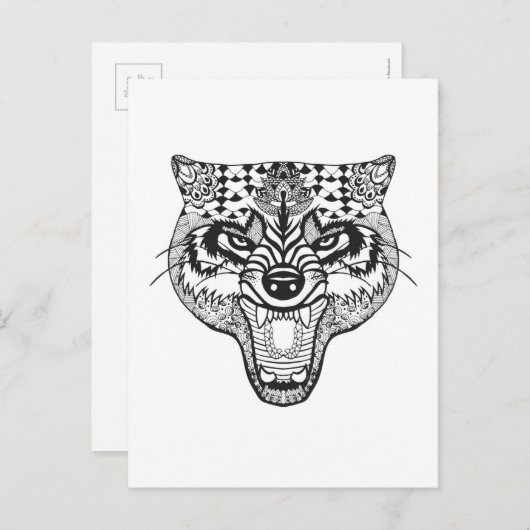 Zentangle Inspiriert Wolf Postkarte (Vorne/Hinten)