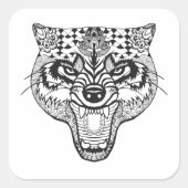 Zentangle Inspiriert Wolf Quadratischer Aufkleber (Vorderseite)