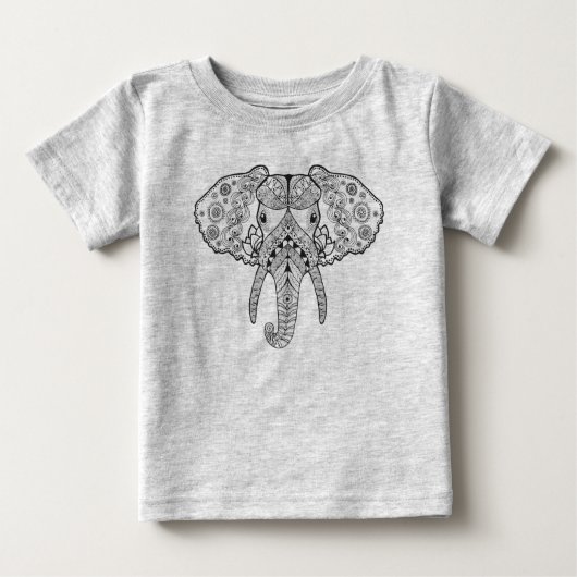 Zentangle inspirierte Elefanten Baby T-shirt (Vorderseite)