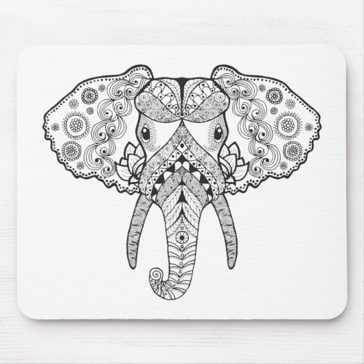 Zentangle inspirierte Elefanten Mousepad (Vorne)