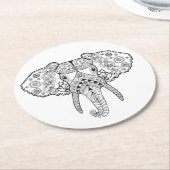 Zentangle inspirierte Elefanten Runder Pappuntersetzer (Angewinkelt)