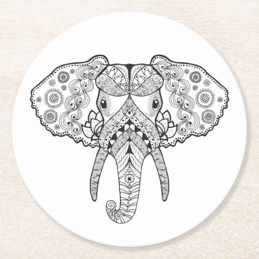 Zentangle inspirierte Elefanten Runder Pappuntersetzer (Vorderseite)