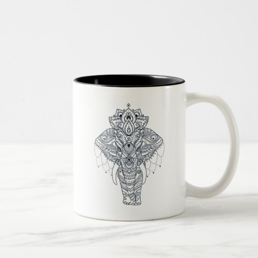 Zentangle inspirierte Elefanten Zweifarbige Tasse (Rechts)
