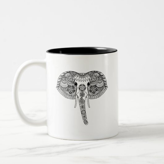 Zentangle inspirierte indischen Elefanten Zweifarbige Tasse (Links)