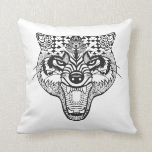 Zentangle inspirierte Wolf Kissen