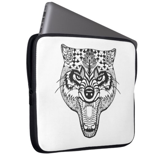 Zentangle inspirierte Wolf Laptopschutzhülle (Vorne Rechts)
