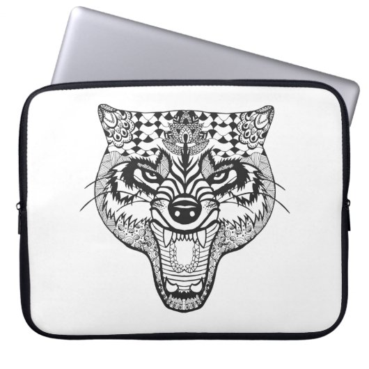 Zentangle inspirierte Wolf Laptopschutzhülle (Vorderseite)