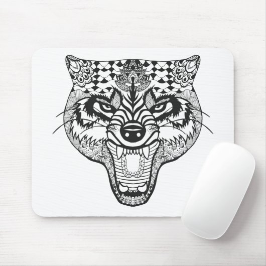 Zentangle inspirierte Wolf Mousepad (Mit Mouse)