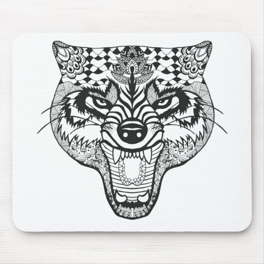 Zentangle inspirierte Wolf Mousepad (Vorne)