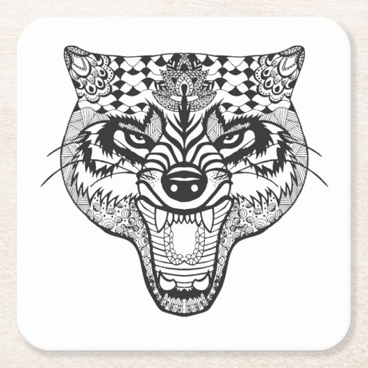 Zentangle inspirierte Wolf Rechteckiger Pappuntersetzer (Vorderseite)
