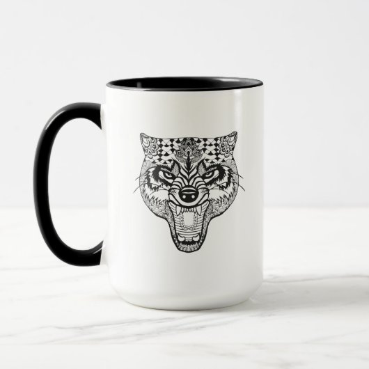 Zentangle inspirierte Wolf Tasse (Links)