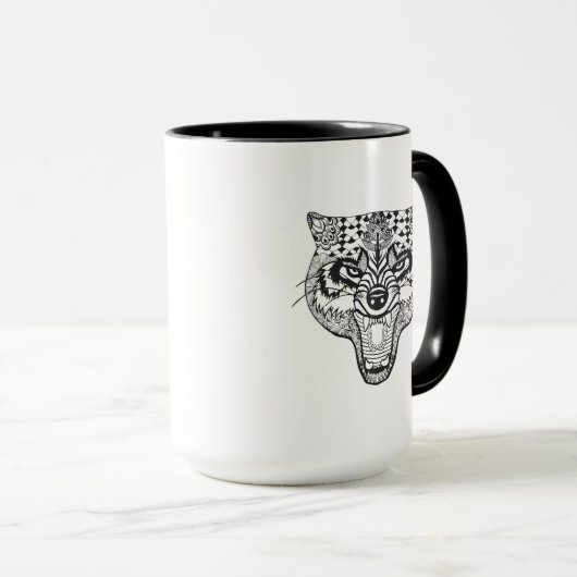 Zentangle inspirierte Wolf Tasse (VorderseiteRechts)