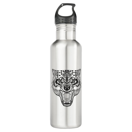 Zentangle inspirierte Wolf Trinkflasche (Vorderseite)