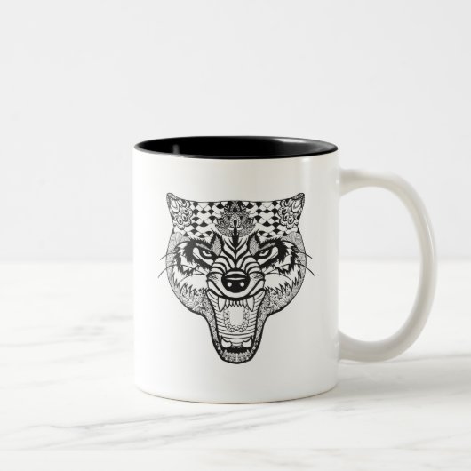 Zentangle inspirierte Wolf Zweifarbige Tasse (Rechts)