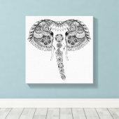 Zentangle Inspirierter indischer Elefant Leinwanddruck (Insitu (Holzboden))