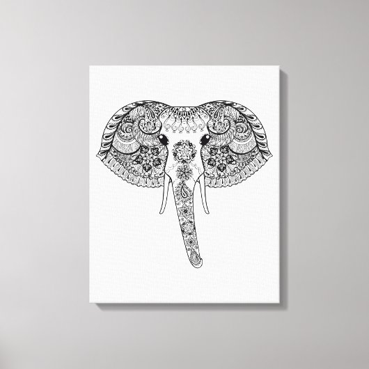 Zentangle Inspirierter indischer Elefant Leinwanddruck (Vorderseite)