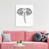 Zentangle Inspirierter indischer Elefant Leinwanddruck (Insitu (Wohnzimmer))