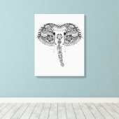 Zentangle Inspirierter indischer Elefant Leinwanddruck (Insitu (Holzboden))