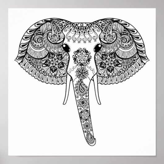 Zentangle Inspirierter indischer Elefant Poster (Vorne)
