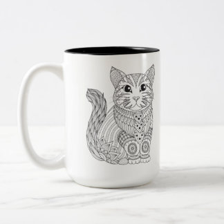Zentangle-Katzenbecher | Mandala-Katzenkaffeetasse Zweifarbige Tasse