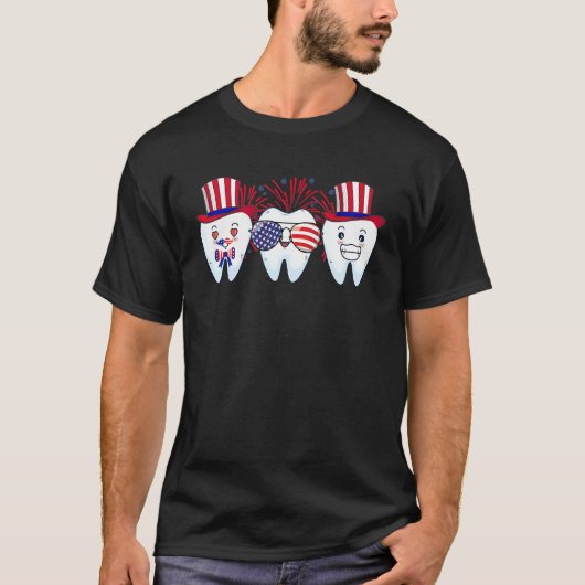 Zentist 4. Juli Zahnarzt Fahne Flag Patriotic Toot T-Shirt (Vorderseite)