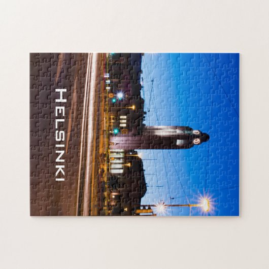 Zentral Helsinki während der Blauen Stunde Puzzle (Horizontal)