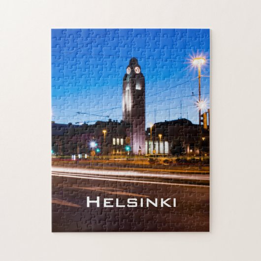 Zentral Helsinki während der Blauen Stunde Puzzle (Vertikal)