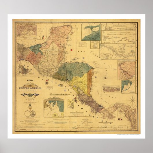 Zentralamerika Karte 1862 Poster (Vorne)