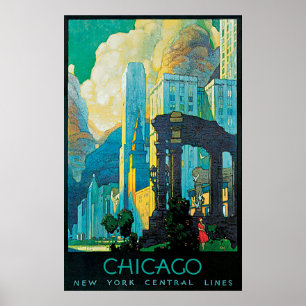 Zentrale Linien Reise-Plakat Chicagos New York Poster