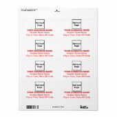 zentriertes, rotes Text-Versandlabel (Vorne)