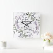 Zephaniah 3:17 Er wird sich über dich freuen Quadratische Wanduhr (Zuhause)