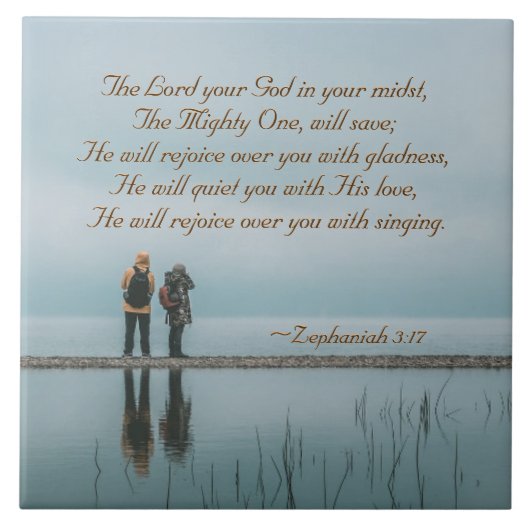 Zephaniah 3:17 Freuen Sie sich mit dem Singen. Fliese (Vorderseite)
