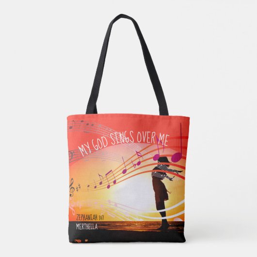 Zephaniah 3:17 MEIN GOTT SINGEN ÜBER MIR Rot Chris Tasche (Rückseite)