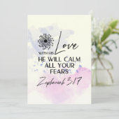 Zephaniah 3:17 Seine Liebe beruhigt die Bibelflatk (Stehend Vorderseite)