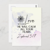 Zephaniah 3:17 Seine Liebe wird Ihre Ängstbibel be Postkarte (Vorne/Hinten)