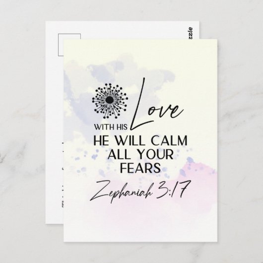 Zephaniah 3:17 Seine Liebe wird Ihre Ängstbibel be Postkarte (Vorne/Hinten)