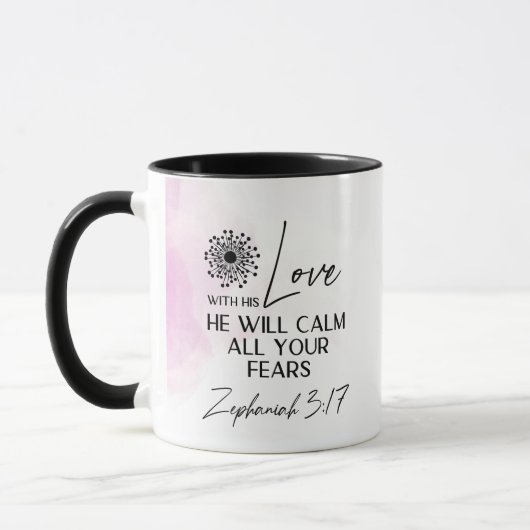 Zephaniah 3:17 Seine Liebe wird Ihre Ängstbibel be Tasse (Links)