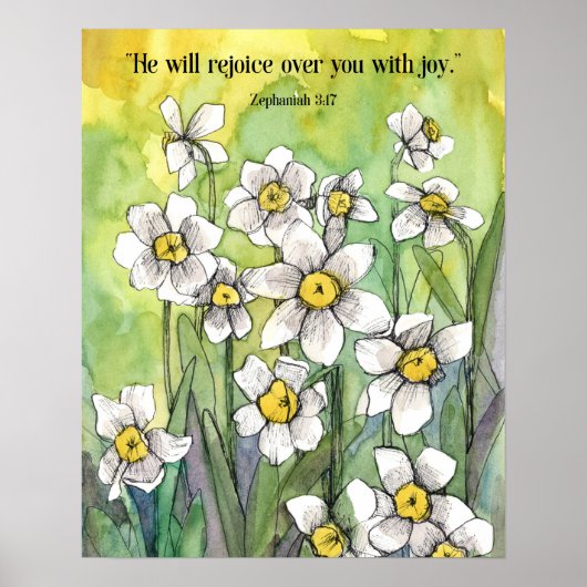 Zephaniah Scripture Rejoice Over You Daffodils   Poster (Vorne)
