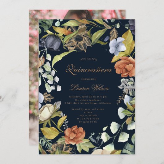 Zephyr-blaue Quinceanera-Fotokarte Save The Date (Vorne/Hinten)