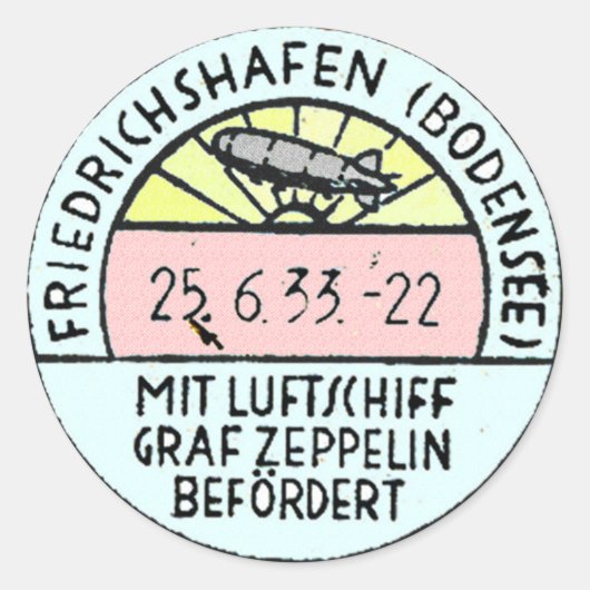 Zeppelin Design der Originalpostmark Runder Aufkleber (Vorderseite)