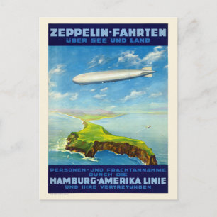 Zeppelin-Fahrten Deutschland Vintage Poster 1935 Postkarte