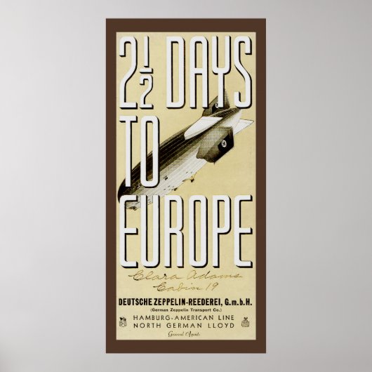 Zeppelin Hindenburg Vintage Travel Poster (Vorne)